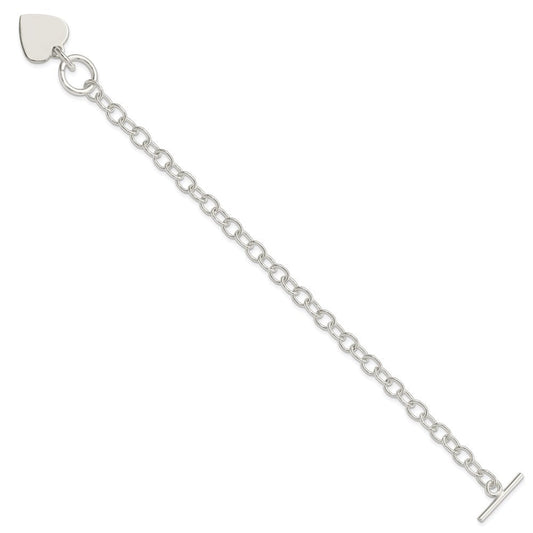 Sterling Silver Polished Engraveable Heart Charm Bracelet QG3283-7.5
