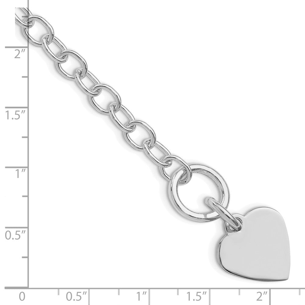 Sterling Silver RH-plated Polished Heart Charm Bracelet QG3283R-7.5
