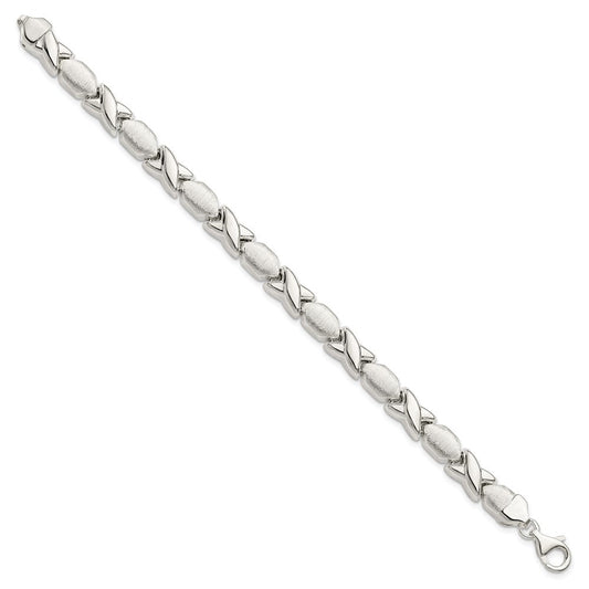 Sterling Silver Polished and Satin X and O Bracelet QG3307-7