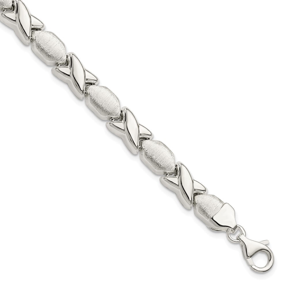 Sterling Silver Polished and Satin X and O Bracelet QG3307-7