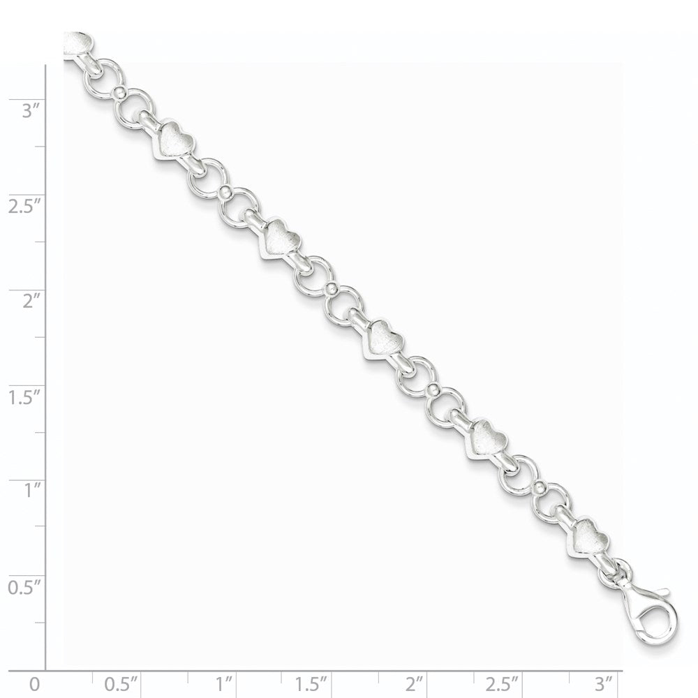 Sterling Silver Polished and Brushed Hearts and Circles Bracelet QG3310-7.5
