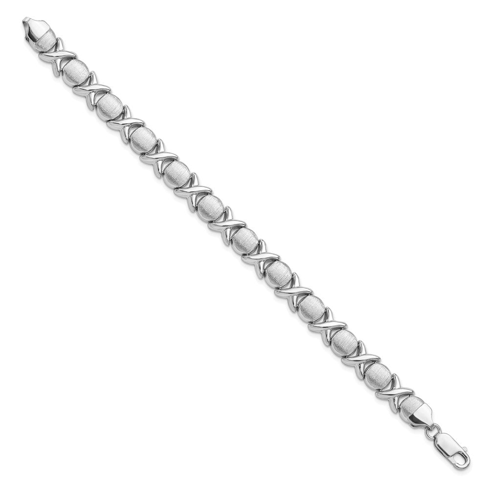 Sterling Silver Rhodium Polished and Brushed X and O Bracelet QG3314-7.25