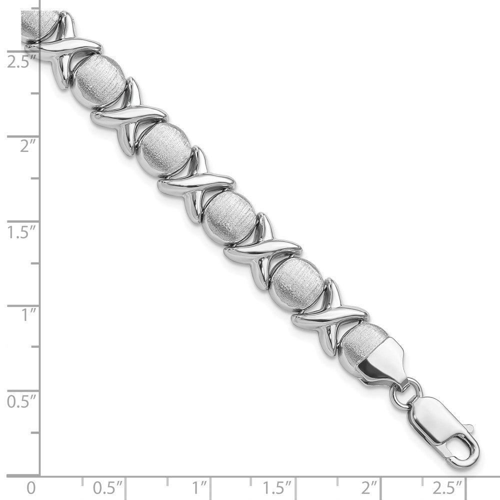 Sterling Silver Rhodium Polished and Brushed X and O Bracelet QG3314-7.25