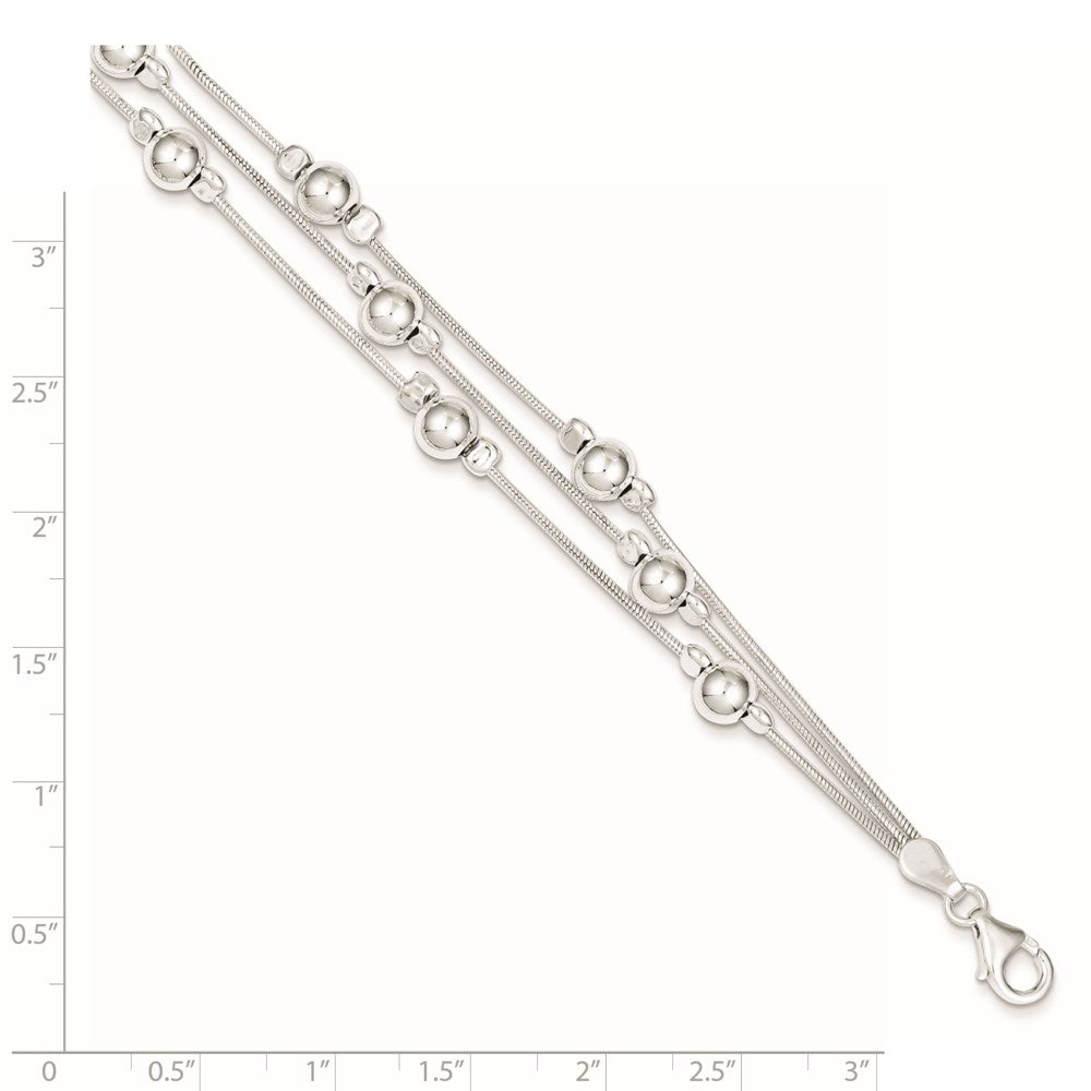 Sterling Silver Polished Bead Snake Chain Bracelet QG3344-7.5