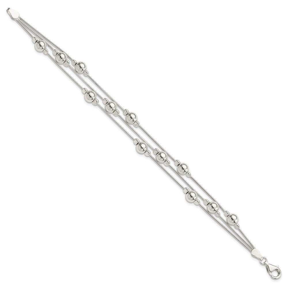 Sterling Silver Polished Bead Snake Chain Bracelet QG3344-7.5