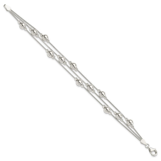 Sterling Silver Polished Bead Snake Chain Bracelet QG3344-7.5
