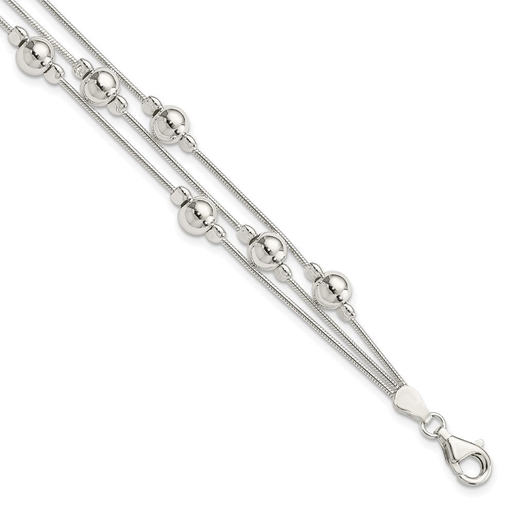 Sterling Silver Polished Bead Snake Chain Bracelet QG3344-7.5