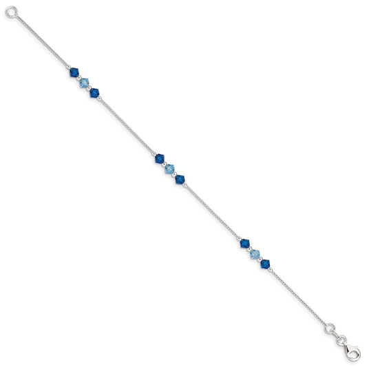 Sterling Silver Polished Aquamarine Capri Blue Glass Bead Bracelet QG3356-7.5