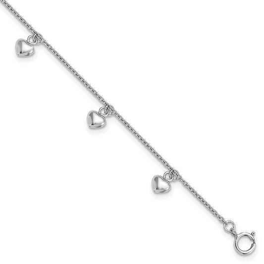Sterling Silver Rhodium-plated Polished Hearts Children's Bracelet QG3480-6