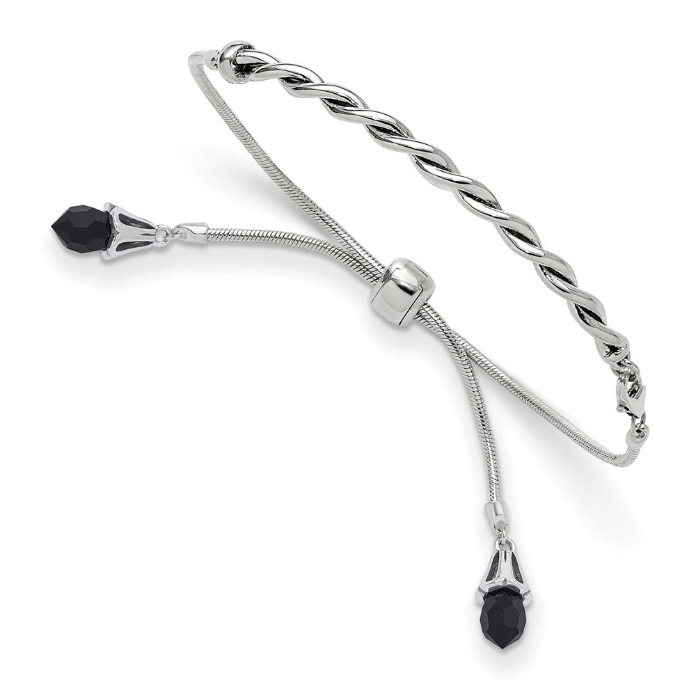 Sterling Silver Antiqued Reflections Black Crystal Adjustable Bracelet QG3499