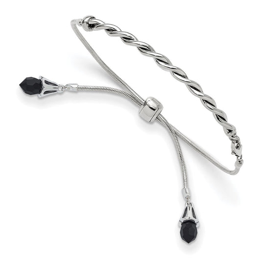 Sterling Silver Antiqued Reflections Black Crystal Adjustable Bracelet QG3499