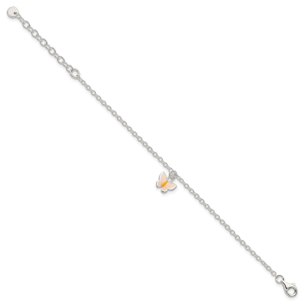 Sterling Silver Polished Enamel Butterfly w/ 1.5in ext. Childrens Bracelet QG3506-5.5