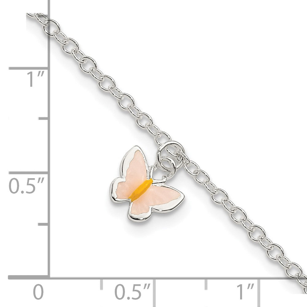 Sterling Silver Polished Enamel Butterfly w/ 1.5in ext. Childrens Bracelet QG3506-5.5