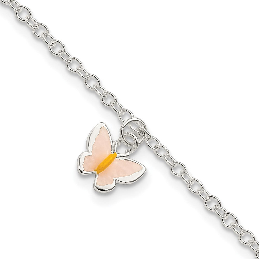 Sterling Silver Polished Enamel Butterfly w/ 1.5in ext. Childrens Bracelet QG3506-5.5