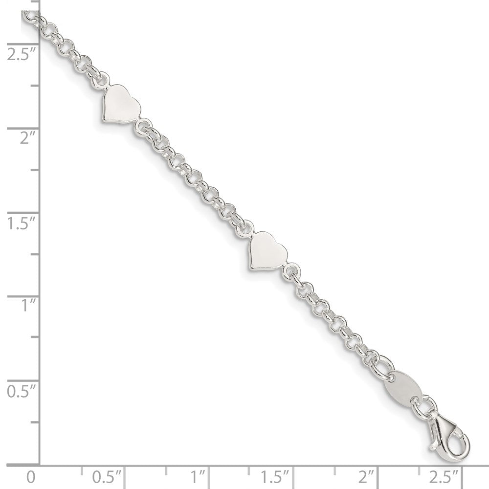 Sterling Silver Polished Hearts with .25in ext. Children's Bracelet QG3536-5.5
