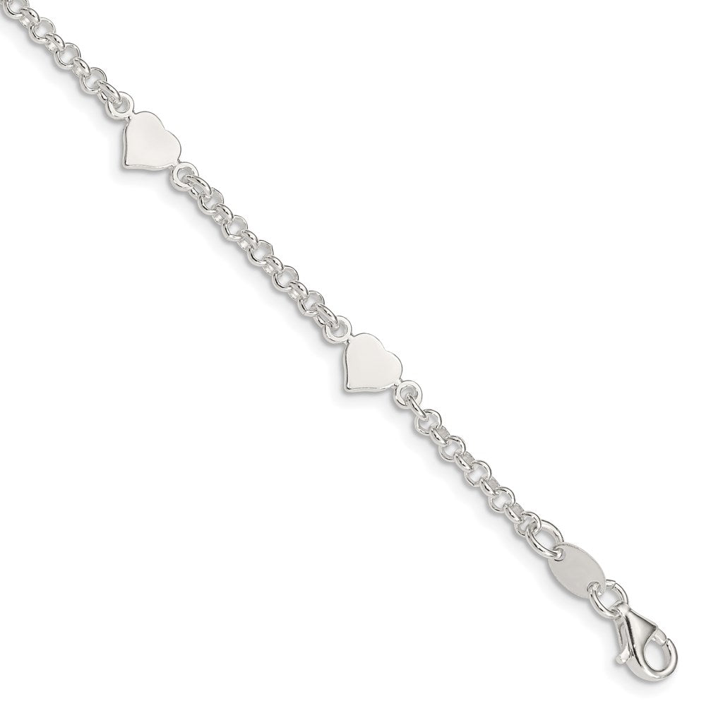 Sterling Silver Polished Hearts with .25in ext. Children's Bracelet QG3536-5.5