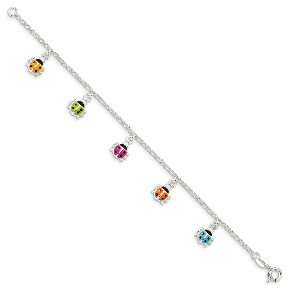 Sterling Silver Polished Multi-color Enameled Ladybugs Children's Bracelet QG3545-6