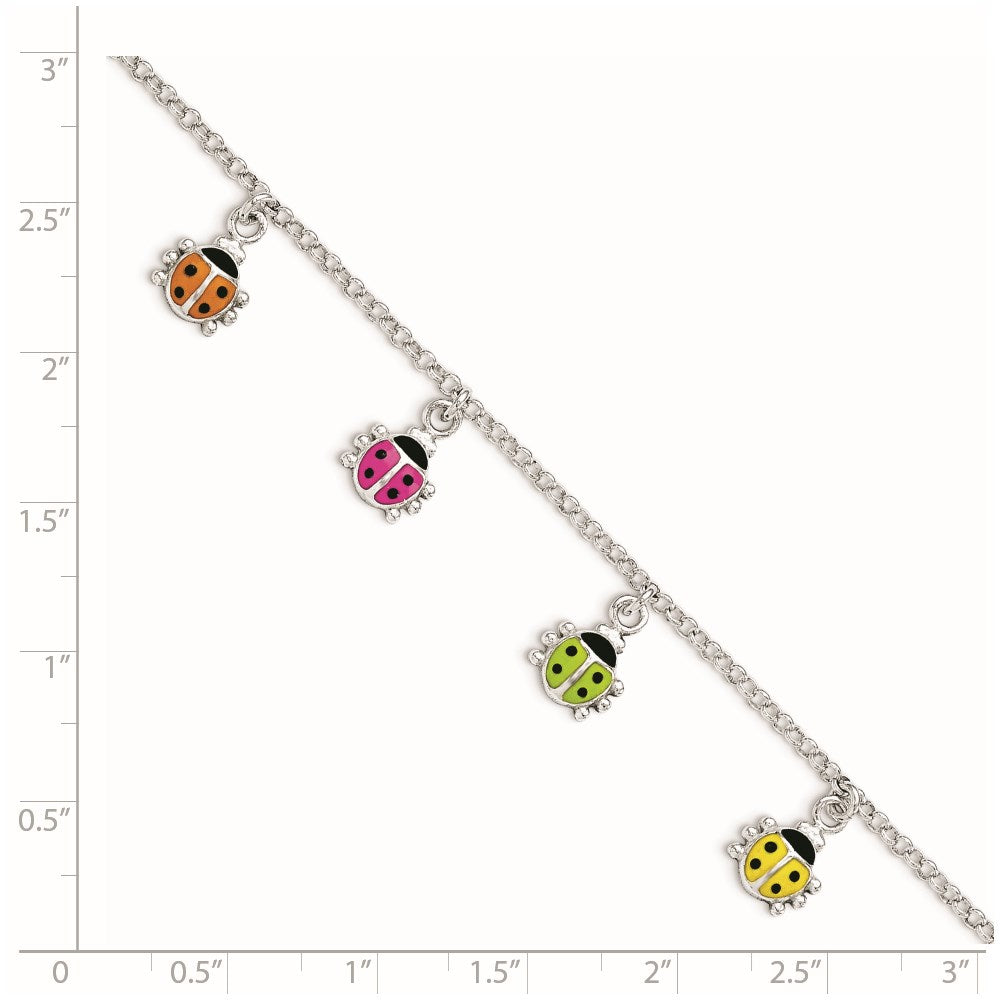 Sterling Silver Polished Multi-color Enameled Ladybugs Children's Bracelet QG3545-6