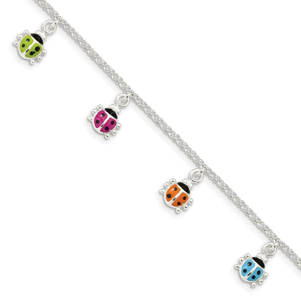 Sterling Silver Polished Multi-color Enameled Ladybugs Children's Bracelet QG3545-6