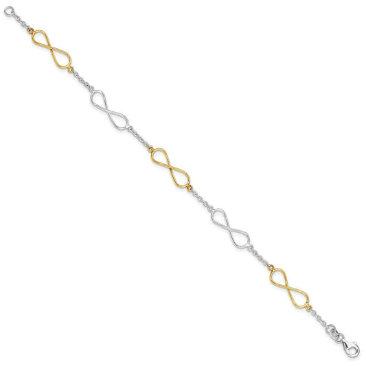 Sterling Silver Polished Flash Gold Infinity Symbol Bracelet QG3586-7.5
