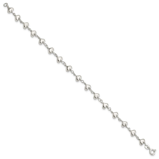 Sterling Silver Polished Heart Link Bracelet QG3606-7.25