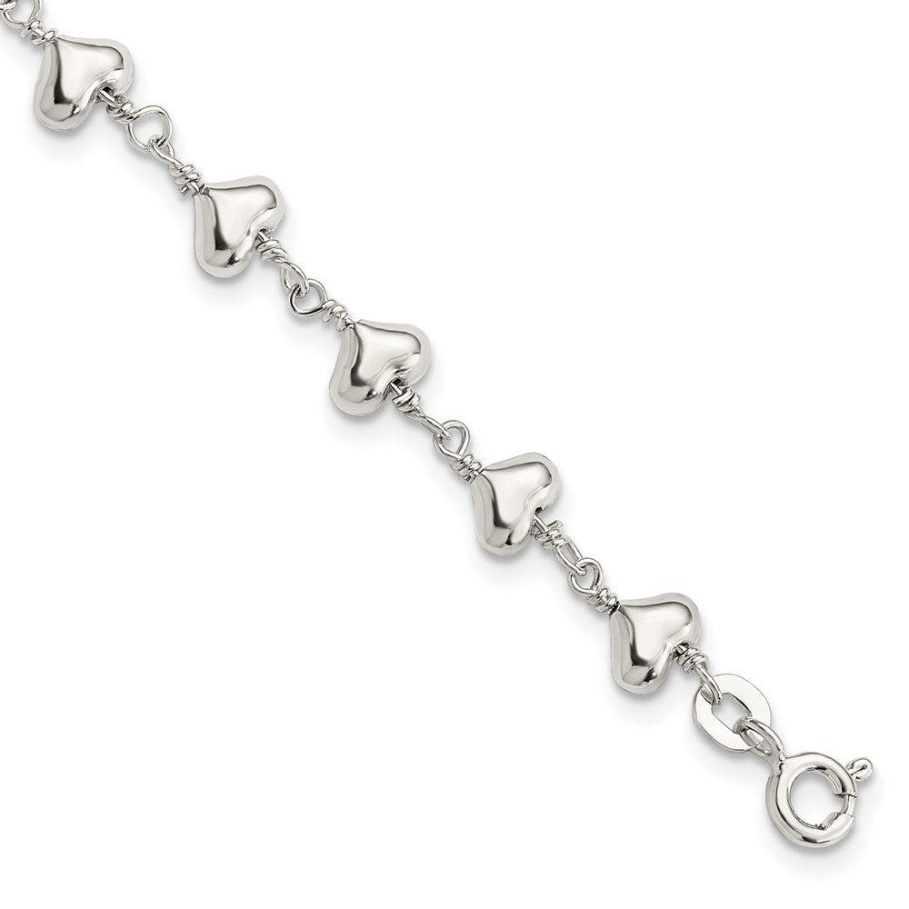 Sterling Silver Polished Heart Link Bracelet QG3606-7.25