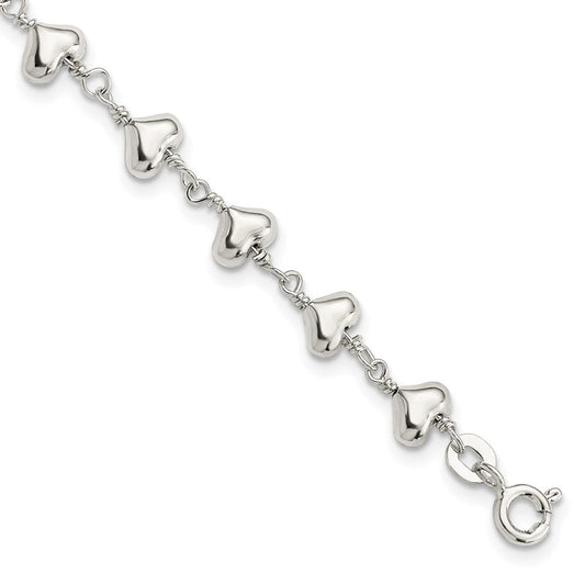 Sterling Silver Polished Heart Link Bracelet QG3606-7.25