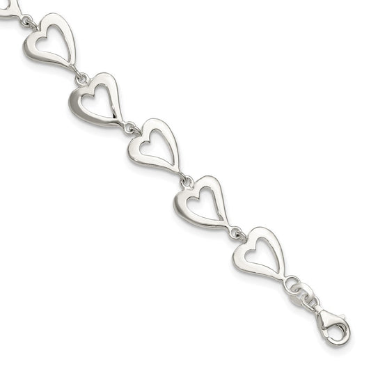 Sterling Silver Polished Heart Bracelet QG3609-7.5
