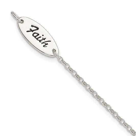 Sterling Silver Polished Enamel FAITH and Cross Bracelet QG3624-7.5