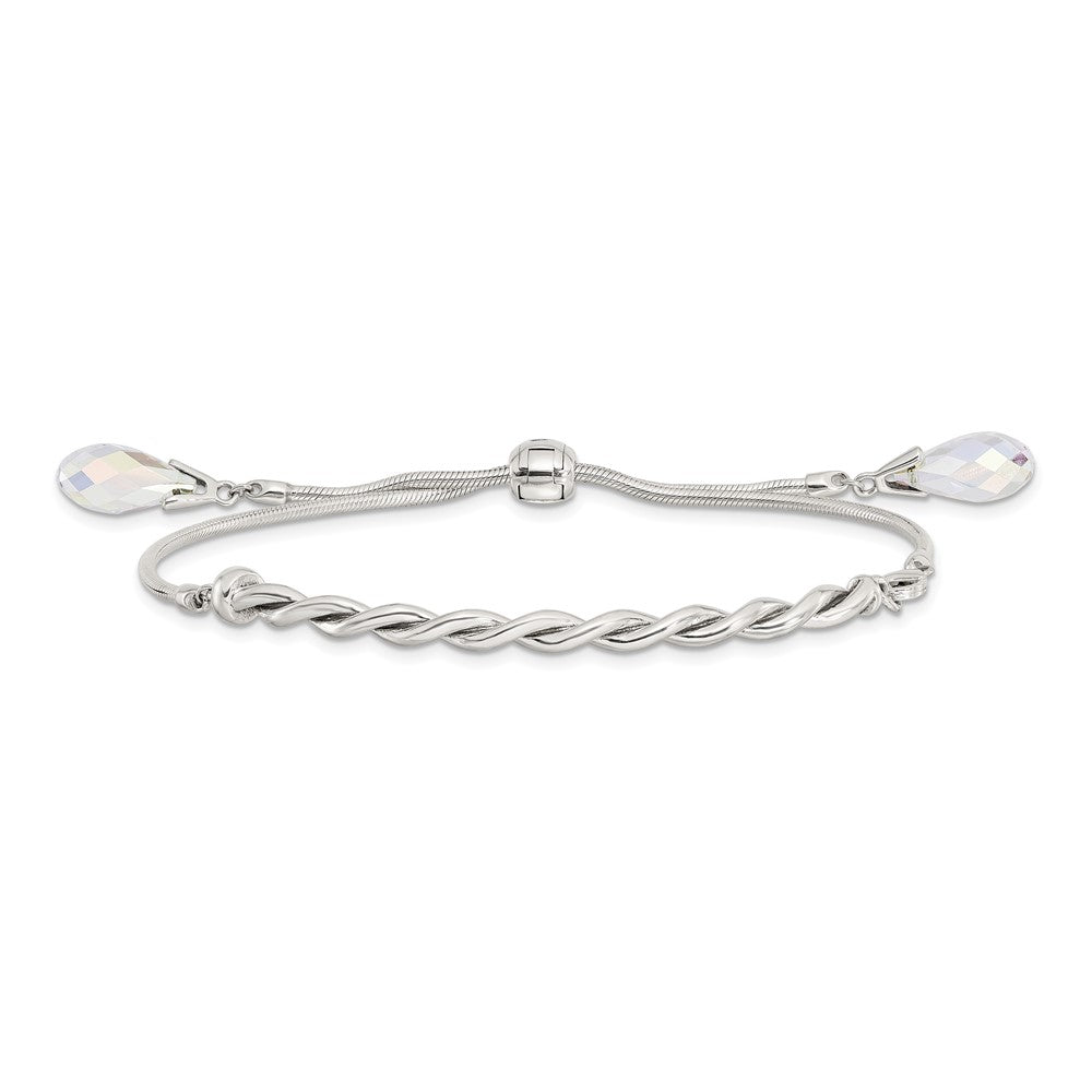 Sterling Silver Antiqued Crystal Tassel Adjustable Bracelet QG3639