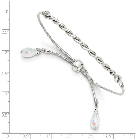 Sterling Silver Antiqued Crystal Tassel Adjustable Bracelet QG3639
