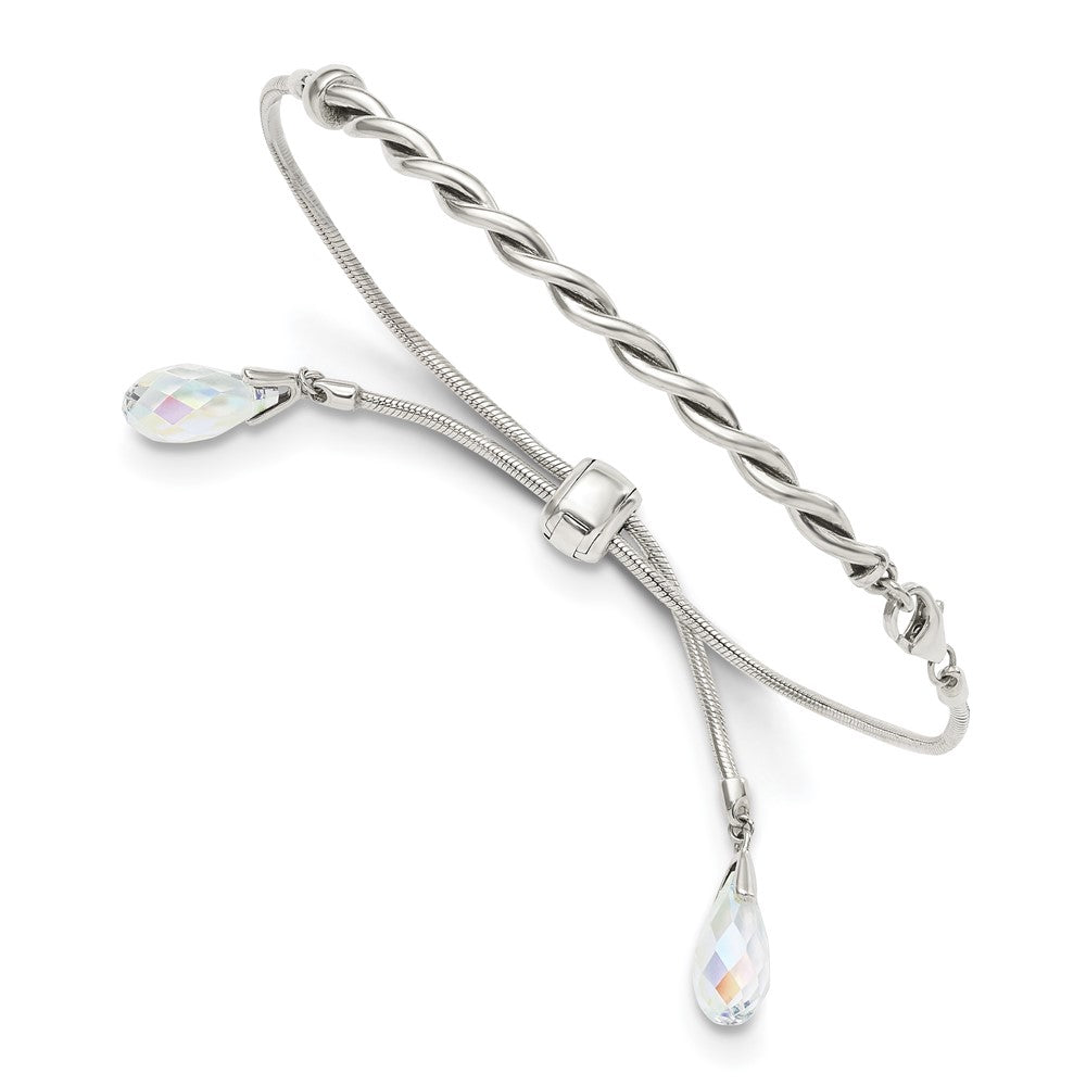 Sterling Silver Antiqued Crystal Tassel Adjustable Bracelet QG3639