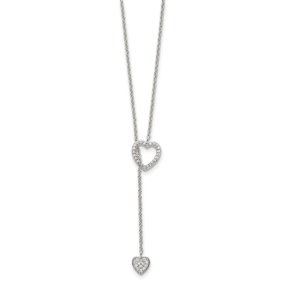 Sterling Silver Rhodium-plated Polished Adjustable Hearts with CZ Necklace QG3669