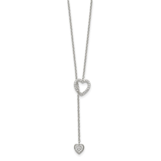 Sterling Silver Rhodium-plated Polished Adjustable Hearts with CZ Necklace QG3669