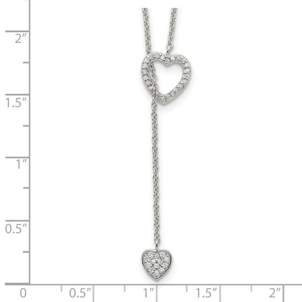 Sterling Silver Rhodium-plated Polished Adjustable Hearts with CZ Necklace QG3669