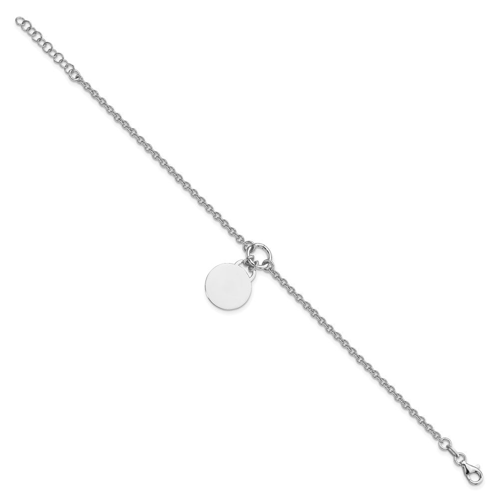 Sterling Silver Rhodium-plated Engravable Disc w/1in ext Bracelet QG3764-7