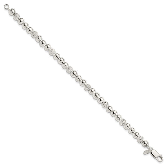 Sterling Silver Polished Diamond-cut Beaded Bracelet QG3789-7.5