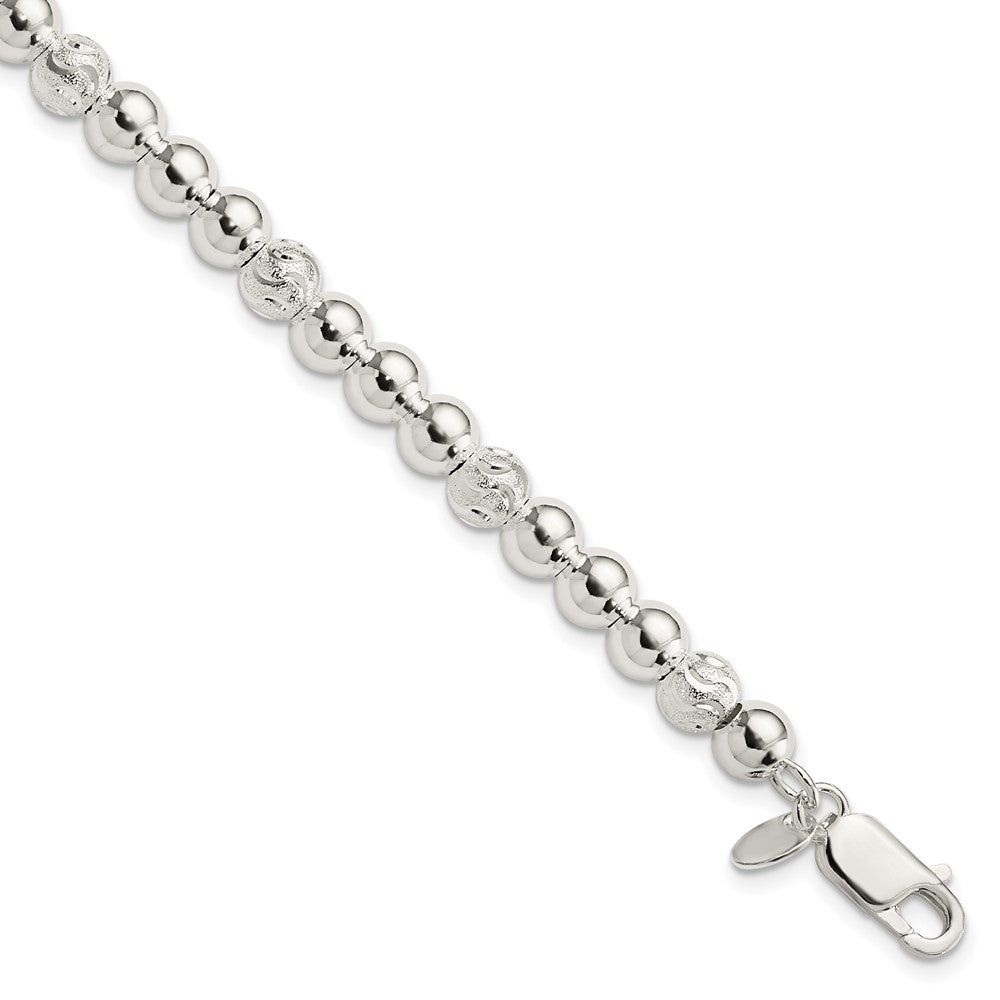 Sterling Silver Polished Diamond-cut Beaded Bracelet QG3789-7.5