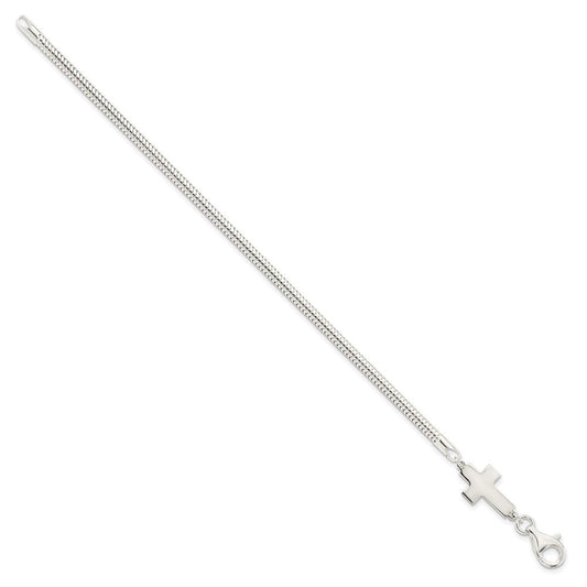Sterling Silver Sideways Cross Bracelet QG3916-7.5