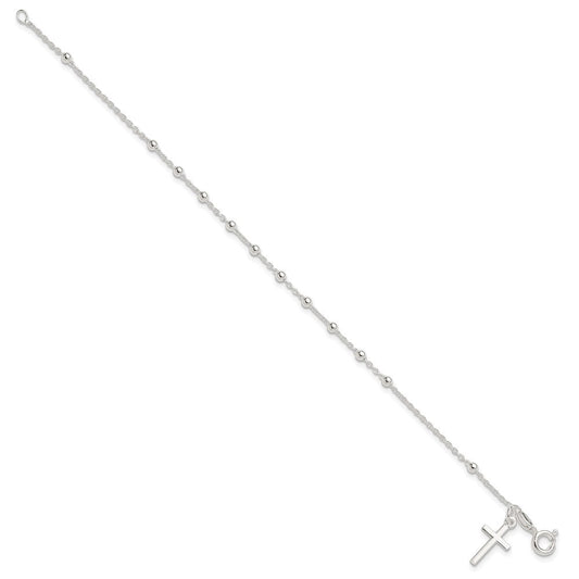 Sterling Silver Beaded Cross Charm Bracelet QG3918-7.5