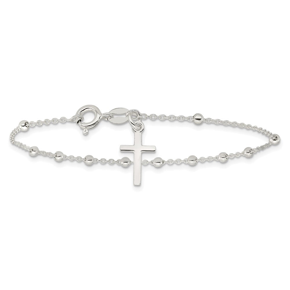 Sterling Silver Beaded Cross Charm Bracelet QG3918-7.5