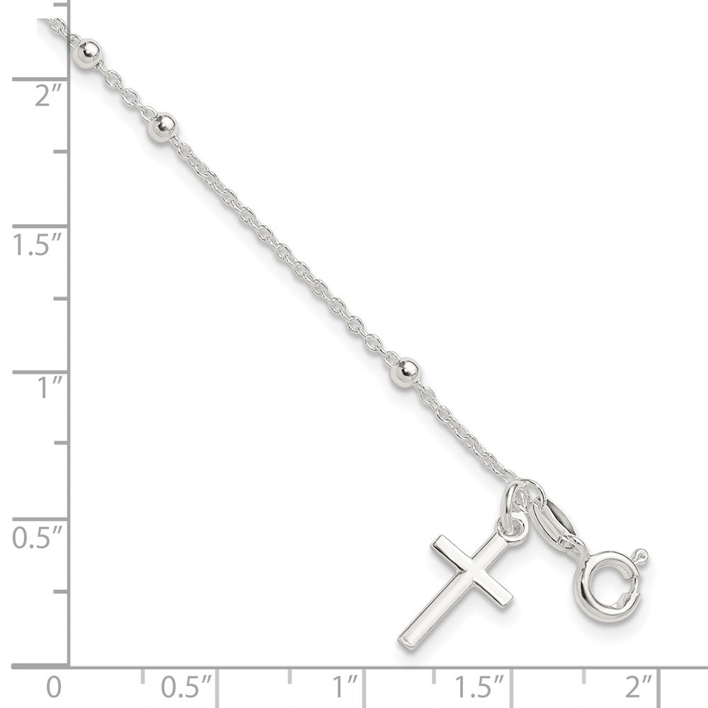 Sterling Silver Beaded Cross Charm Bracelet QG3918-7.5