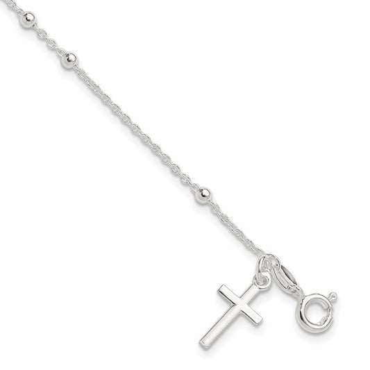 Sterling Silver Beaded Cross Charm Bracelet QG3918-7.5