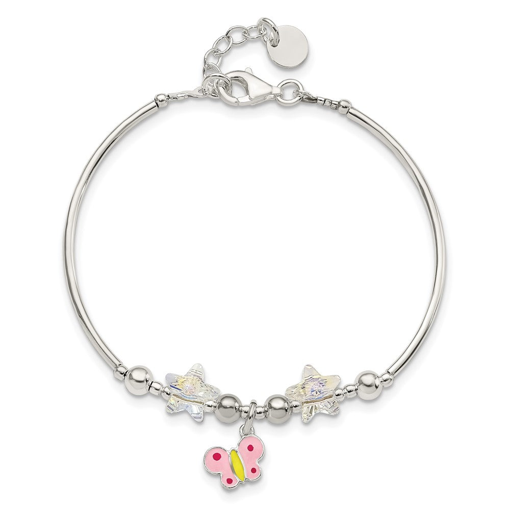 Sterling Silver Enamel Crystal Butterfly Stars w/ 1in ext. Children's Brace QG4077-6