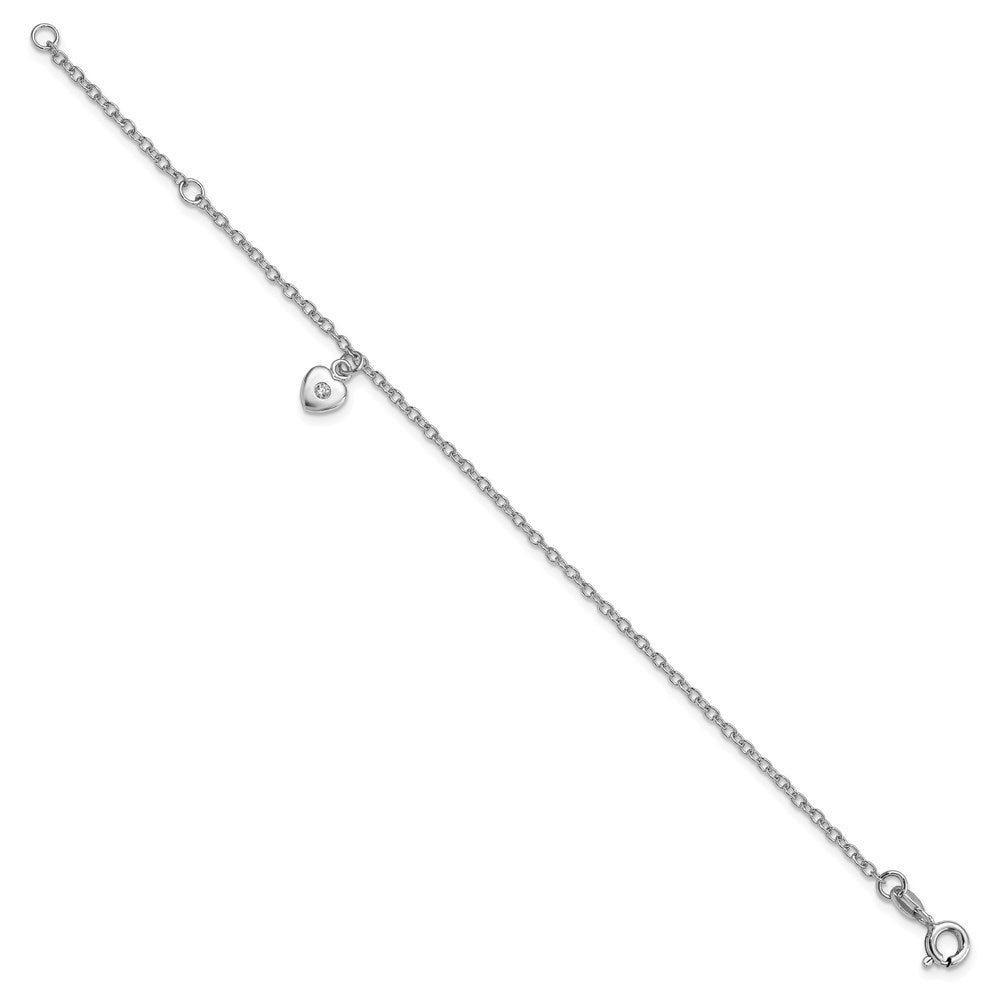 Sterling Silver RH-plated Polished CZ Heart w/ 1in ext. Children's Bracelet QG4084-5.5