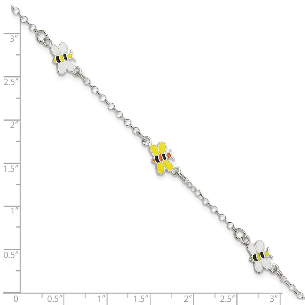 Sterling Silver Polished & Enameled Bees Children's Bracelet QG4085-6