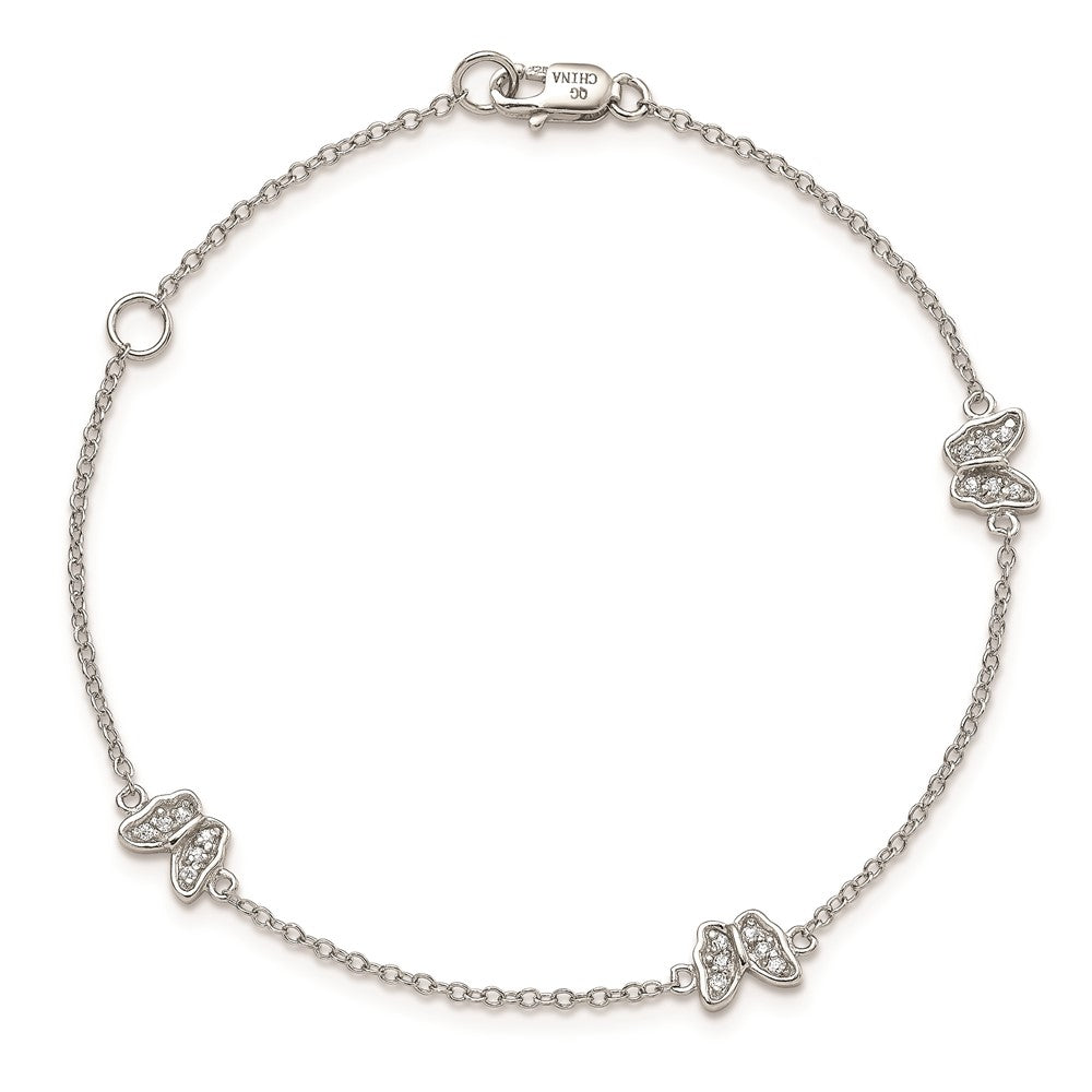 Sterling Silver Rhodium-plated Polished CZ Butterflies 6 inch Bracelet with 1 inch extension QG4098-6
