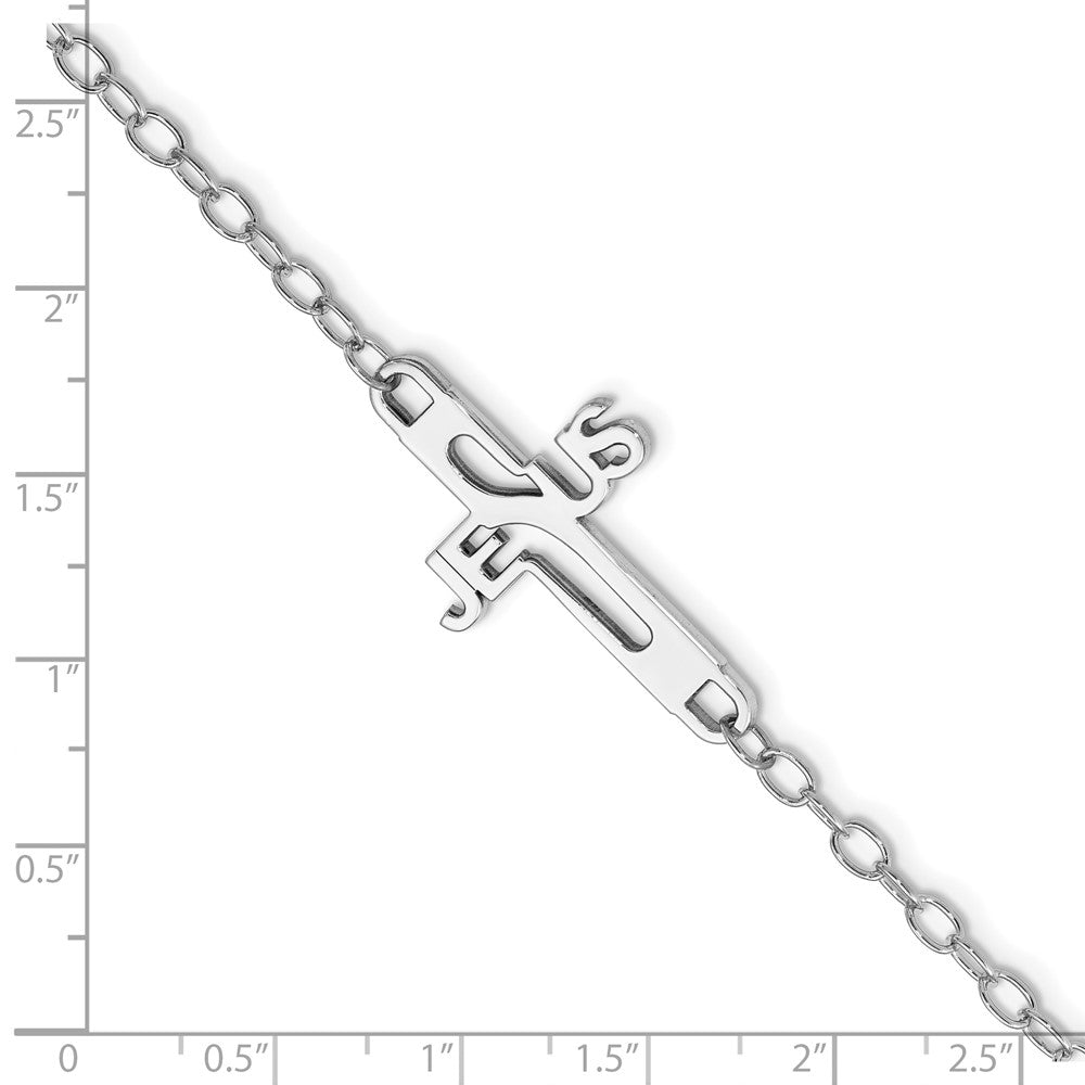 Sterling Silver Rhodium-plated Jesus Cross Womens 7.5in Bracelet QG4152-7.5