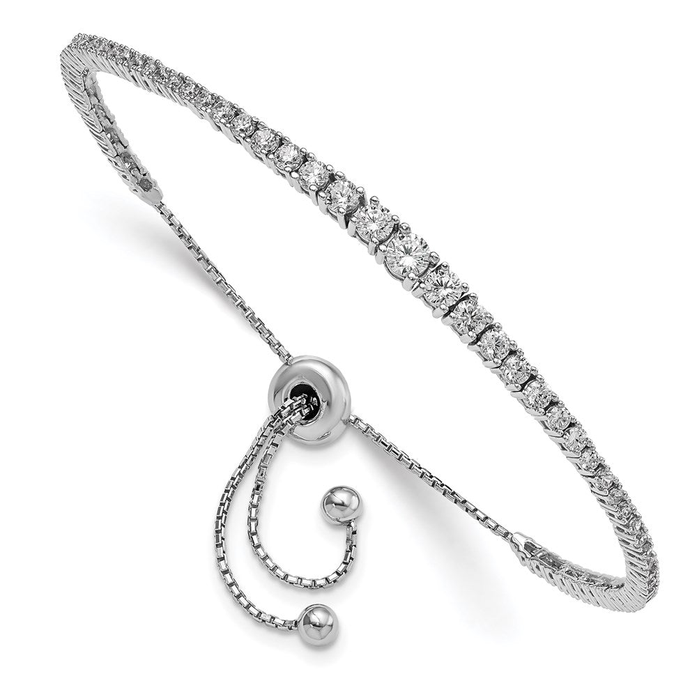 Sterling Shimmer Sterling Silver Rhodium-plated 67 Stone Graduated CZ Adjustable 5 inch up to 9 inch Bracelet QG4164