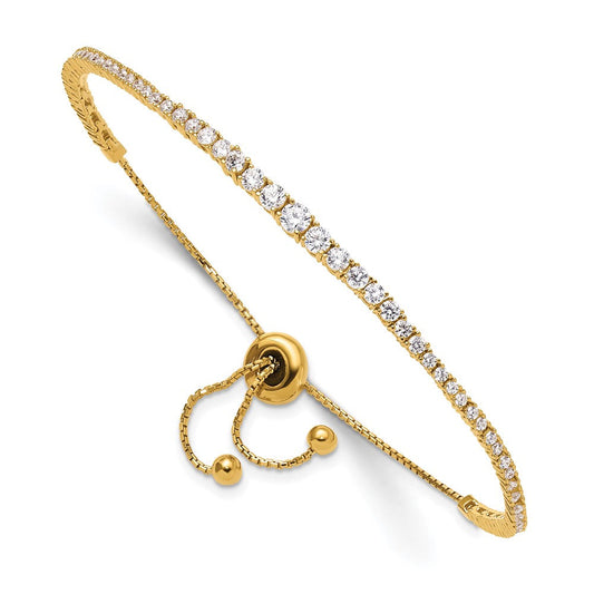 Sterling Shimmer Sterling Silver Gold-tone Flash Gold-plated 67 Stone Graduated CZ Adjustable 5 inch up to 9 inch Bracelet QG4165